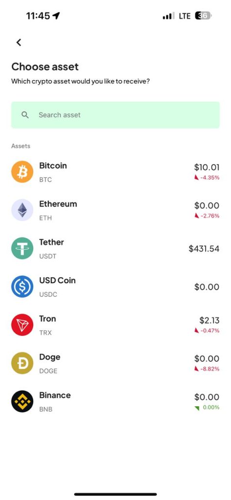 The crypto asset page on Crane