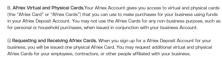 Afriex Cards rules