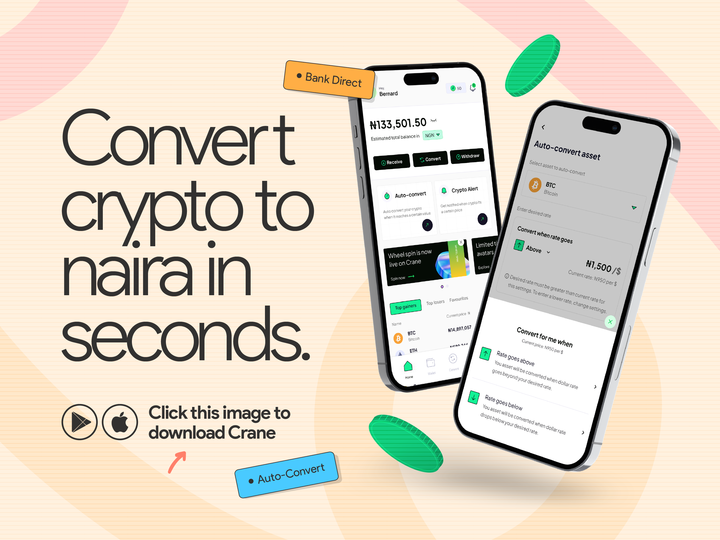 An image with inscription "Convert crypto to naira in seconds."